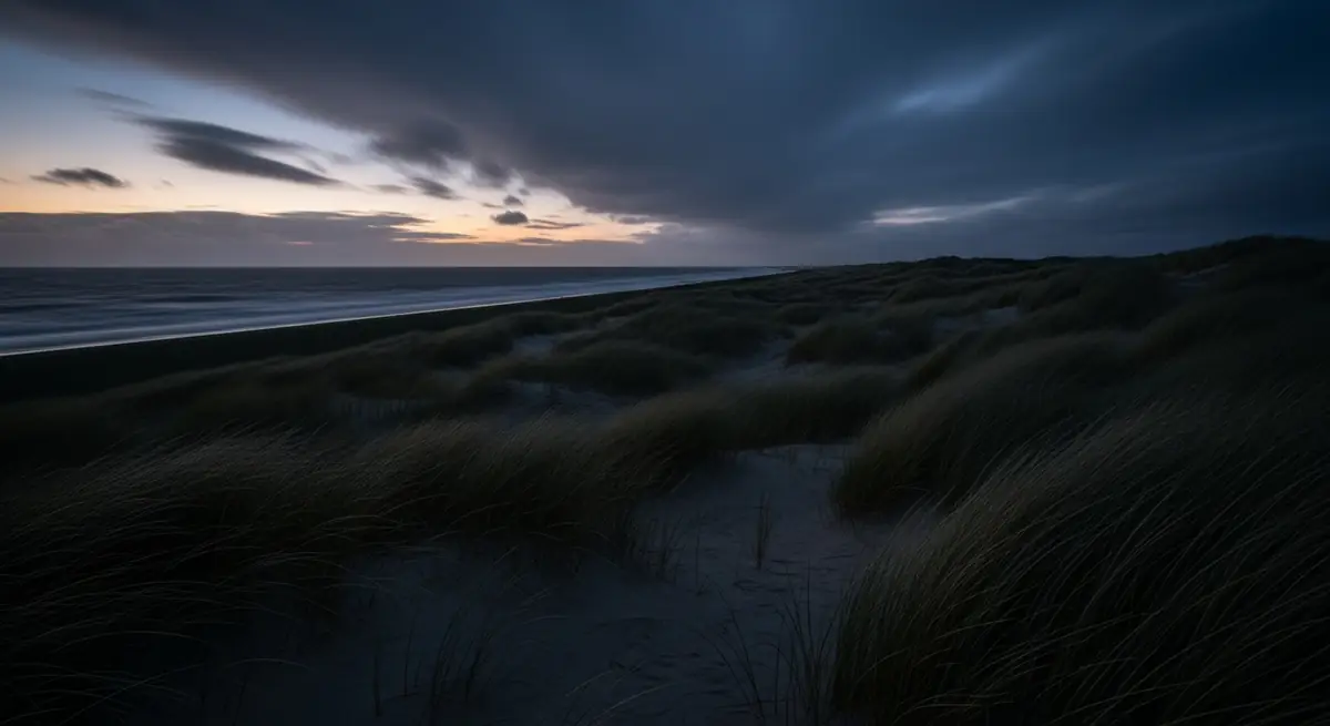 Dünen und Deich bei Abendlicht als Kulisse für Camping an der Nordsee